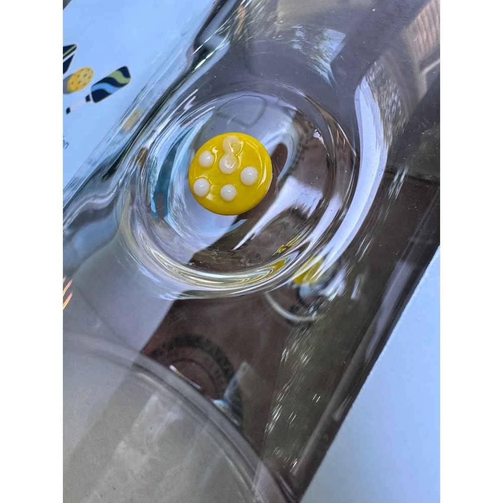 Pickleball Collection Embossed Glassware Set 2 Glasses Blue Paddle Yellow Ball